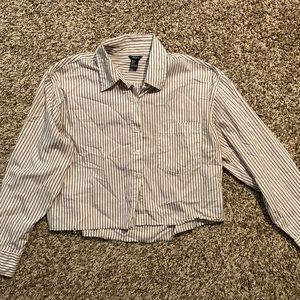 Striped Cropped Button Up Forever 21 Blouse